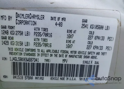 2003 Jeep Liberty Limited Edition from USA, damaged, VIN 1J4GL58K03W687341